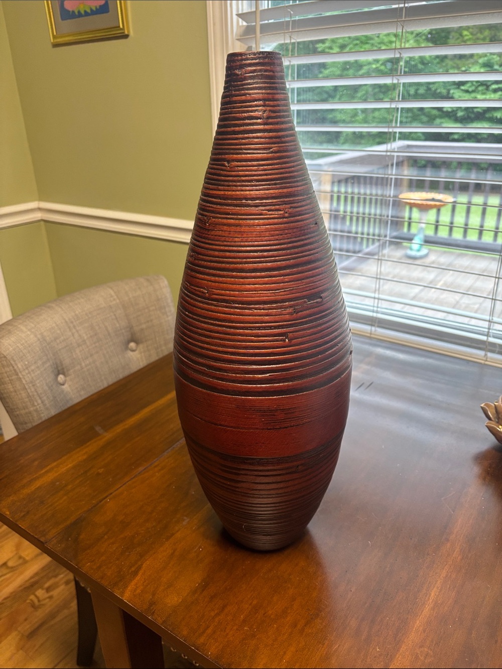 Modern Ribbed Floor Vase in Red and Brown - Home Accents